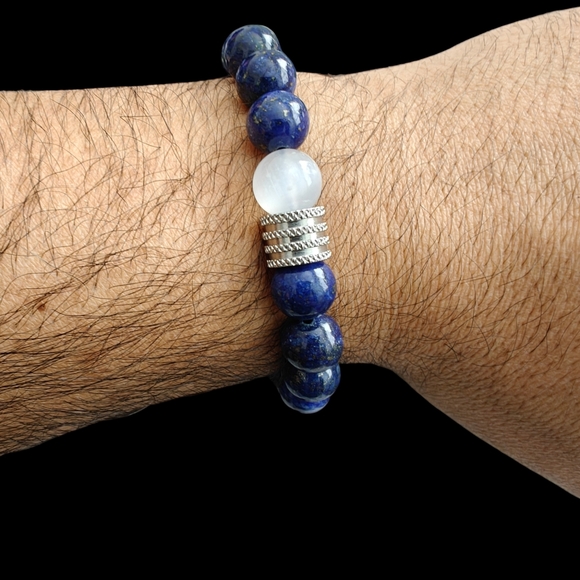 Lapis Lazuli Men's Bracelet 10mm Natural Stones - Picture 4 of 8